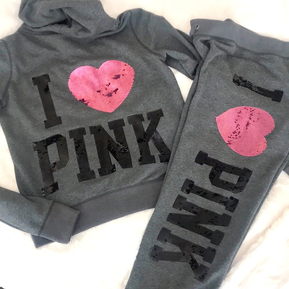 Vintage Vs Pink set rare Bling Jacket hoodie and pants set y2k - Picture 2 of 16
